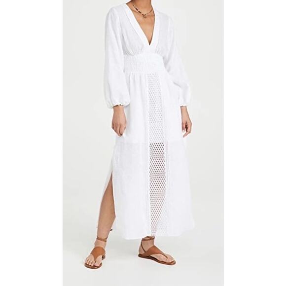 Rebecca Taylor Long Smock Waist Linen & Crochet Dress Size Large - Picture 6 of 13